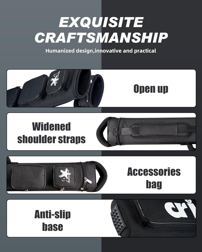 CRICAL Pool Cue Case 2x4 Hard Pool Stick Case Holds 2 Butts and 4 Shafts for Adults Billiard Cue Case with Soft Shoulder Straps - Image 5
